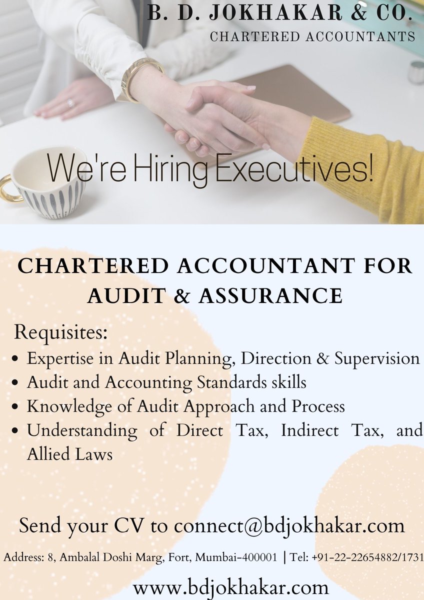 Vacancy for you ~ #CAforAudit #ICAICA #CharteredAccountant  #Audits #Assuranceservices