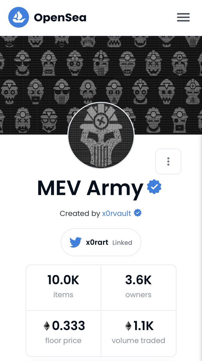 justinblau's tweet photo. I am so beyond proud of my little brother @x0rart 

MEV Army just launched 48 hours ago and already surpassed 1,000 ETH of trading volume on @opensea 

What a way to reward all of his earliest collectors and supporters! Community is everything 💎 https://t.co/CFvyCPF7E5