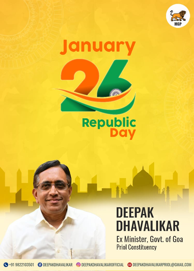 DhavalikarDMGP's tweet photo. No matter where we are today, India is the constant identity. With faith in our hearts and independence in our thoughts, let's salute the Nation. Let us make a promise to our motherland that we will do all we can to enrich and preserve our heritage. Happy Republic Day. 
Jai Hind. https://t.co/AmFYWaaYio