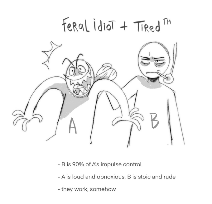 She started as an OW OC and was Junkrat's first bodyguard. This was literally their dynamic (Junk was A, Azra was B lol) 