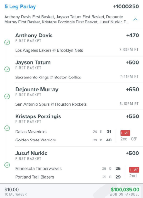 Pickswise's tweet photo. THESE FIRST BASKET PARLAYS KEEP GETTING CRAZIER AND CRAZIER 😱

(via @FDSportsbook | andrekas on IG) https://t.co/u1B35ssu4S