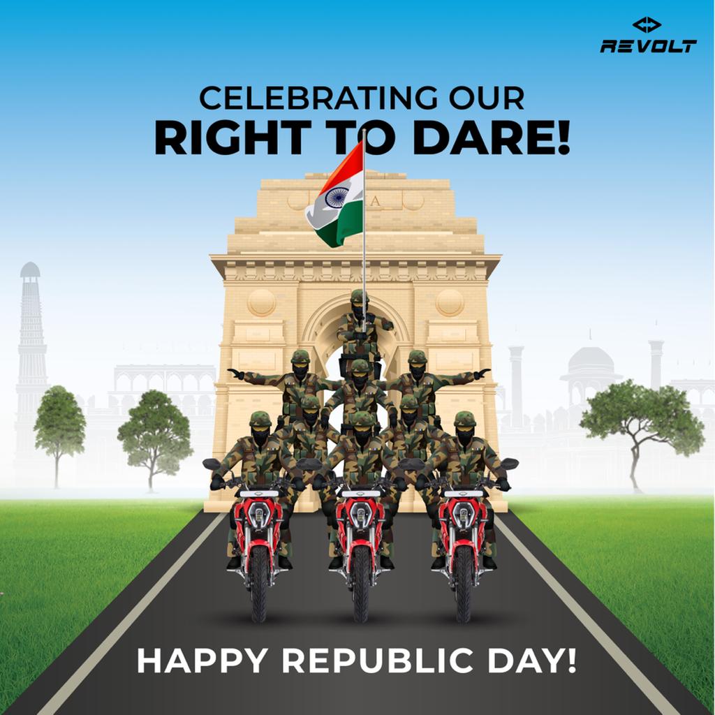RevoltMotorsIN's tweet photo. Let's celebrate the right bestowed upon us. The right to choose, the right to dream...the right to dare. #HappyRepublicDay #LetsRevolt https://t.co/mfuUICnCaa
