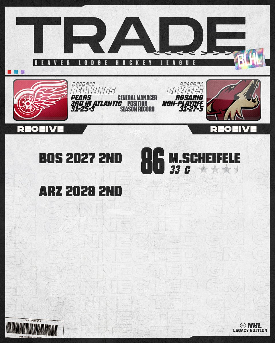 theBLHL's tweet photo. ↔️TRADE↔️ Red Wings (Pears) continue their rebuild with three trades at this season's deadline. Vets Skinner, Huberdeau, and Scheifele have been traded for picks and prospects.⁠ #GMConnected
⁠
🕙Deadline is tomorrow at 11EST⁠ https://t.co/rk0879kvRL