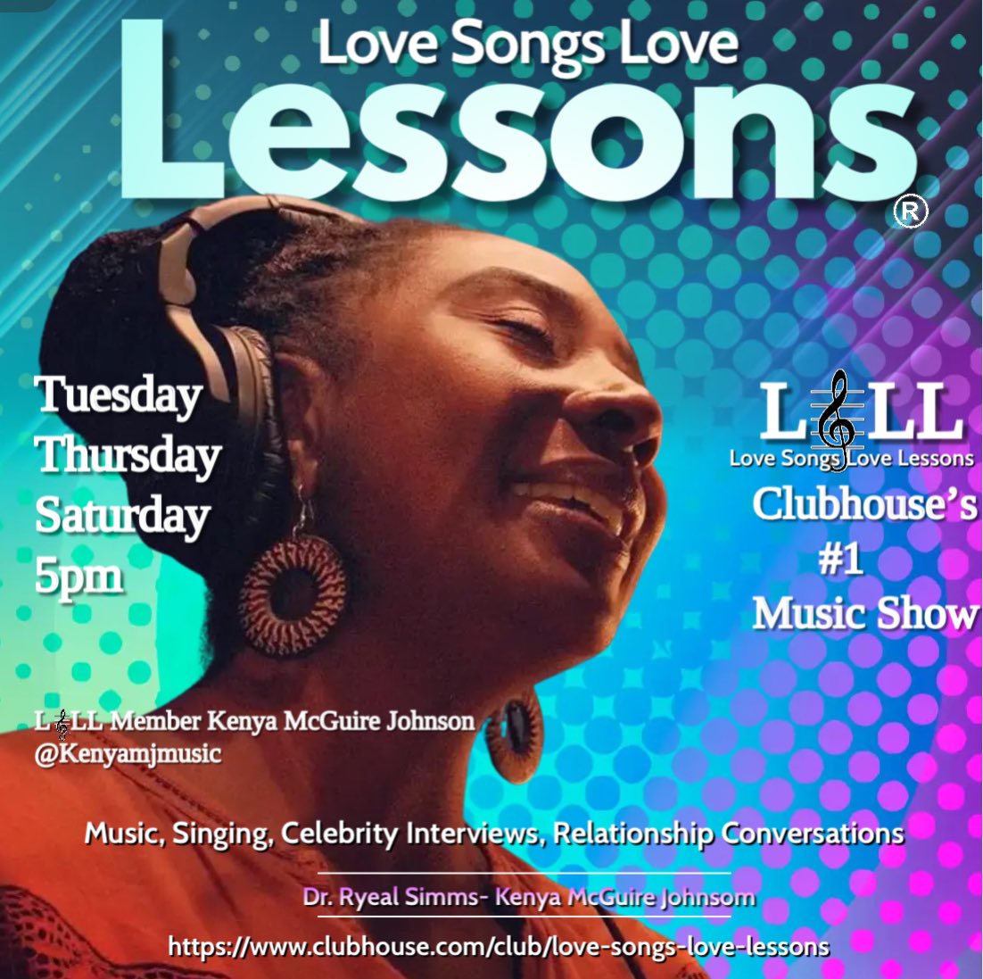 “Love Songs Love Lessons”
Music lovers, singers, writers producers &amp; therapists.Let’s discuss the meaning of the love songs and the lessons we learned from them when it comes to Dating and Romantic Relationships. Also, let's enjoy the New Talent Tuesday and Celebrity Interviews.