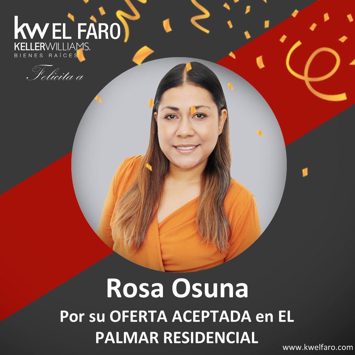kwelfaro's tweet photo. Felicidades por sus éxitos del día de hoy, Rosa Osuna. ENHORABUENA 
#KW #RealEstate #BienesRaíces https://t.co/dBhNxmbS4o