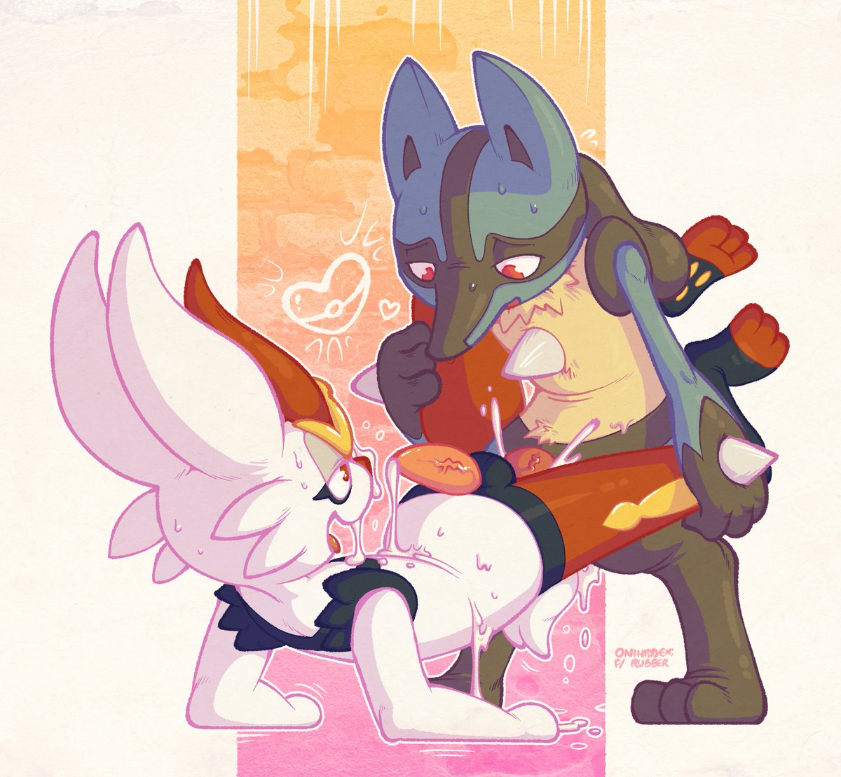 BondRubber's tweet photo. Cinderace finally has Lucario where he wants him to be. After 3 shakes with some "poke" and "balls", Cinderance caught the aura Pokemon's heart.

#Pokemon Commission by @OnihiddenArt https://t.co/JTViuxZGFB