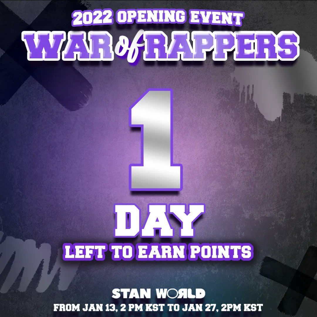 stanworld_twt's tweet photo. [D-1]📅

Only 1 day left to earn amazing rewards for your Star! 💪🏼 GO! #SWRappersEvent https://t.co/8VJNSlM7po