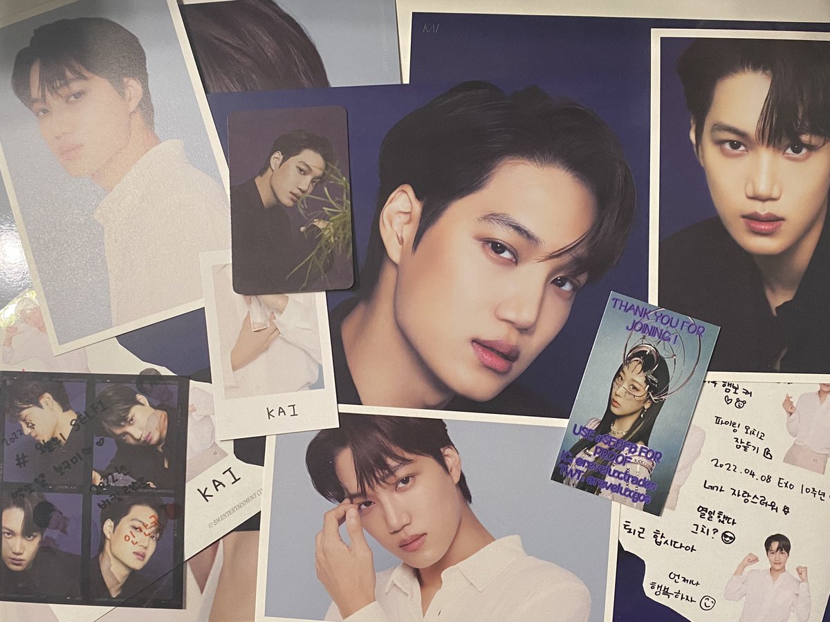 spicyuniheather's tweet photo. EXO Kai set and TBZ album arrived today and I freaking love my pulls!! thank you for organizing split set and selling me the album ☺️ @reveluxgos #sebfb #sebproof https://t.co/bfDJCNELlN