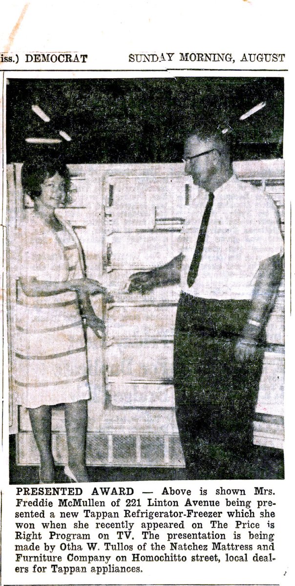 DeniseGee's tweet photo. Here's Mama showing off her new refrigerator-freezer (from "The Price is Right") — and Liz Taylor wig (from NYC hairstylist Mr. Kenneth) — in the @ntzdemocrat. https://t.co/U71SAJO7oe