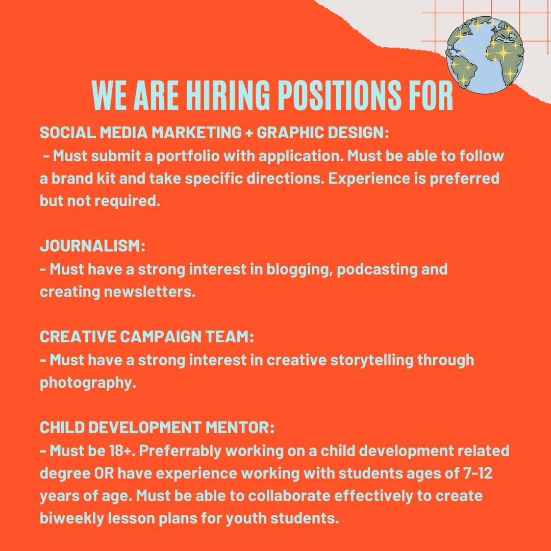 yafchange's tweet photo. Did you know we are recruiting student interns?!🌎✨

This is an awesome opportunity for students looking to get experience before or during their college years! 

Apply now using the link in our bio.
📍You can be located anywhere in the SF Bay Area
Deadline to apply: 2/9 https://t.co/V92OUCFGSR