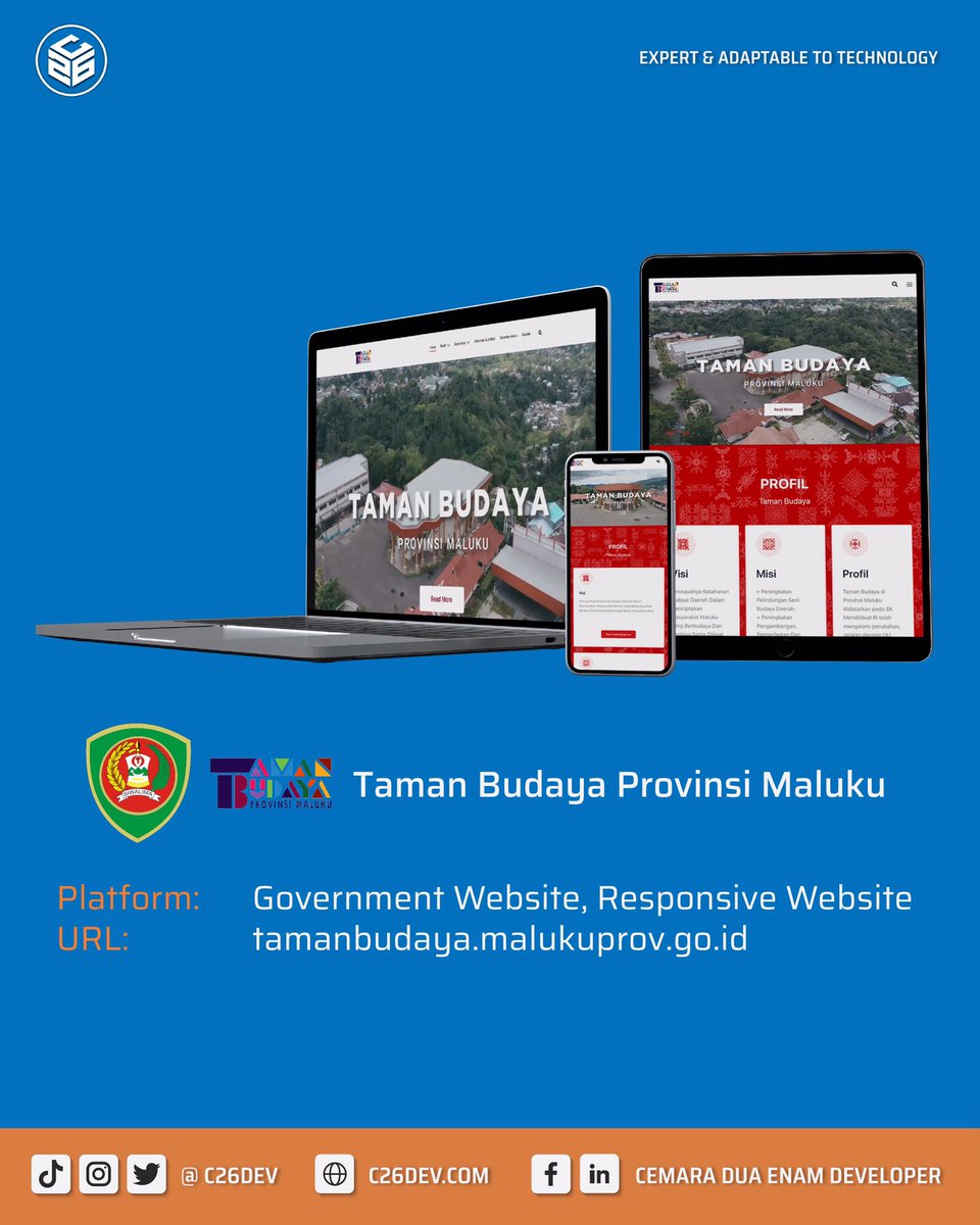 c26dev's tweet photo. PORTFOLIO
C26 Developer

🔵 Client: Taman Budaya Provinsi Maluku
🔵 Platform: Government Website &amp; Responsive Website
🔵 URL: https://t.co/tZKCZh68V9

#C26dev #DeveloperAnakTimur #C26Developer #C26 #governmentwebsite #webdeveloper #responsivewebsite #webdevelopment #startup https://t.co/iOGhc4xGTh