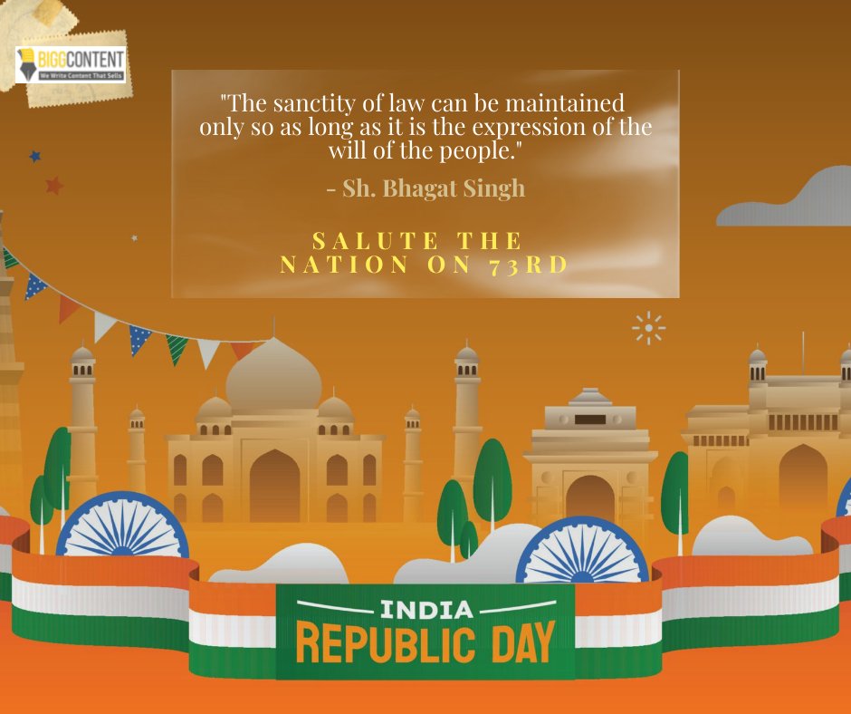 bigg_content's tweet photo. ✨ Marks The 73rd #RepublicDay of India With Faith &amp; Positivity at Our Hearts and Progressive Thoughts at Our Minds.
 #HappyRepublicDay2022 
#26january2022 #instadaily #digitalmarketingagencyindia #contentwriter #blogger https://t.co/t8msIZtGjj