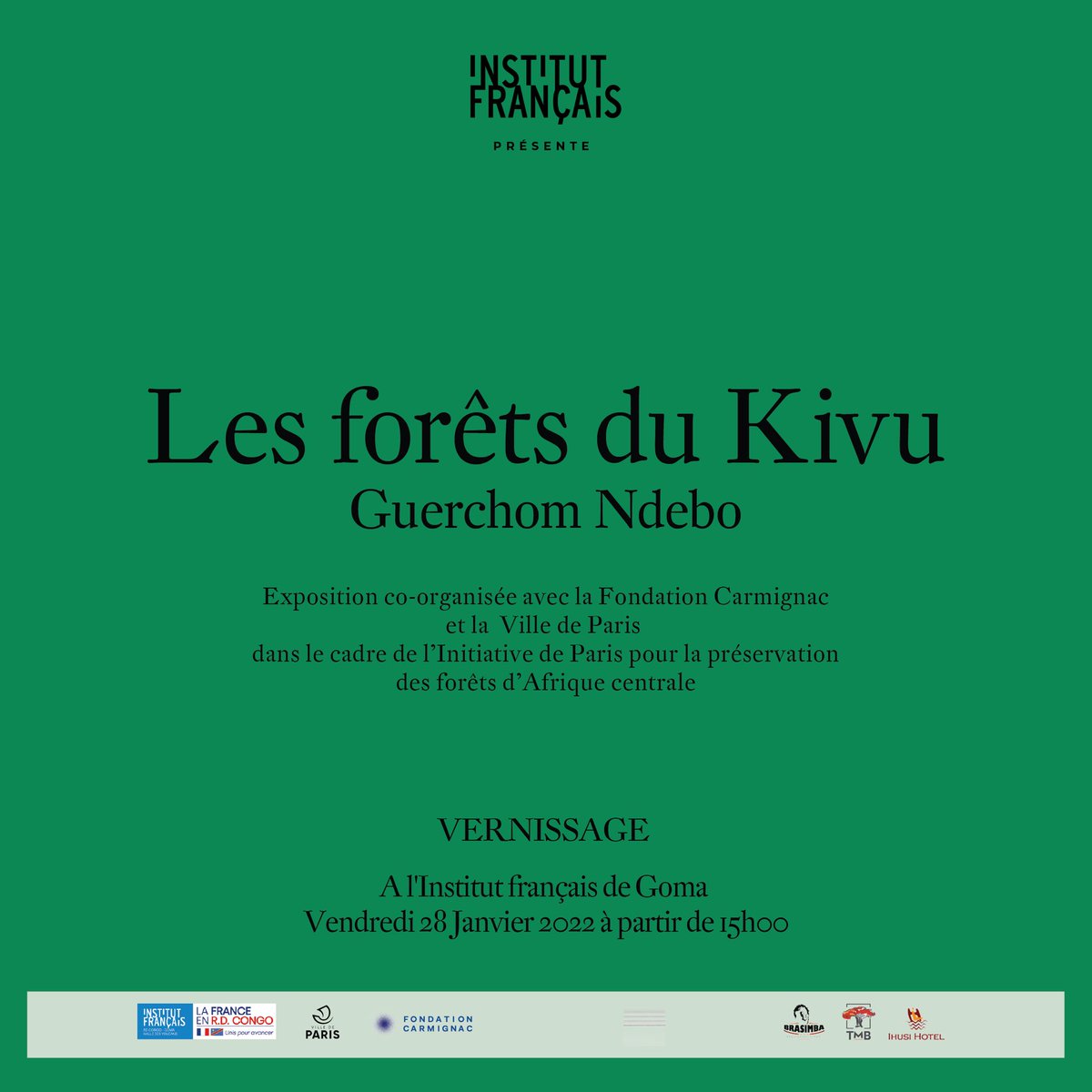 GuerchomNdebo's tweet photo. Après Paris, Goma accueille l'exposition "LES FORÊTS DU KIVU" à l'Institut français, ce vendredi 28.01.2022.
Bienvenue à tous https://t.co/BNZkLGGb05