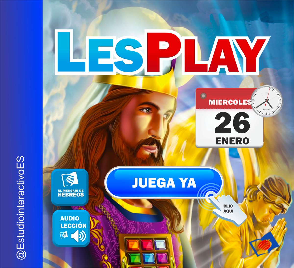 DenixDeza's tweet photo. EVALUACIÓN DIARIA DE LA LECCIÓN 
Miércoles 26 de enero
Lee, escucha y evalúa tu aprendizaje diario de la lección de Escuela Sabática con el #LESPLAY 
Juega aquí: https://t.co/etPAUYhxnb
#LESAdv https://t.co/zSQiVeFrYA