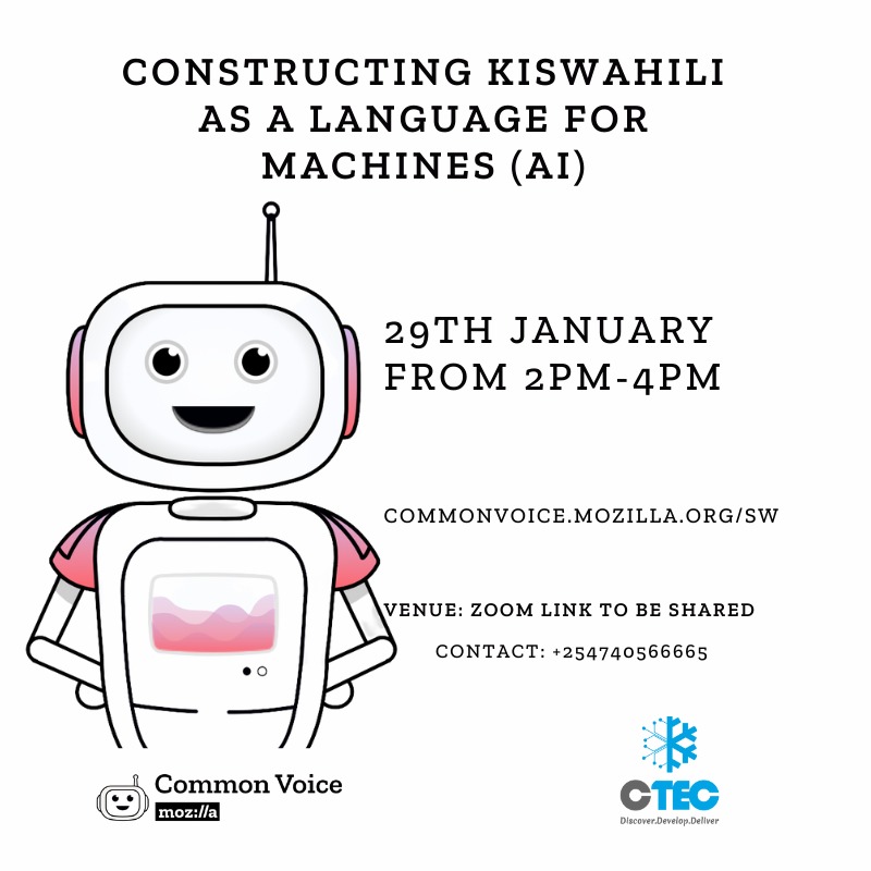 coastech_emp's tweet photo. Interested in participating in open source to collect Kiswahili voice data?

Well you have come to the right place!

Common Voice in collaboration with #CTEC is hosting a session aimed at contributing sentences in Kiswahili for the Mozilla Common Voice Platform. https://t.co/WNMss83LeQ