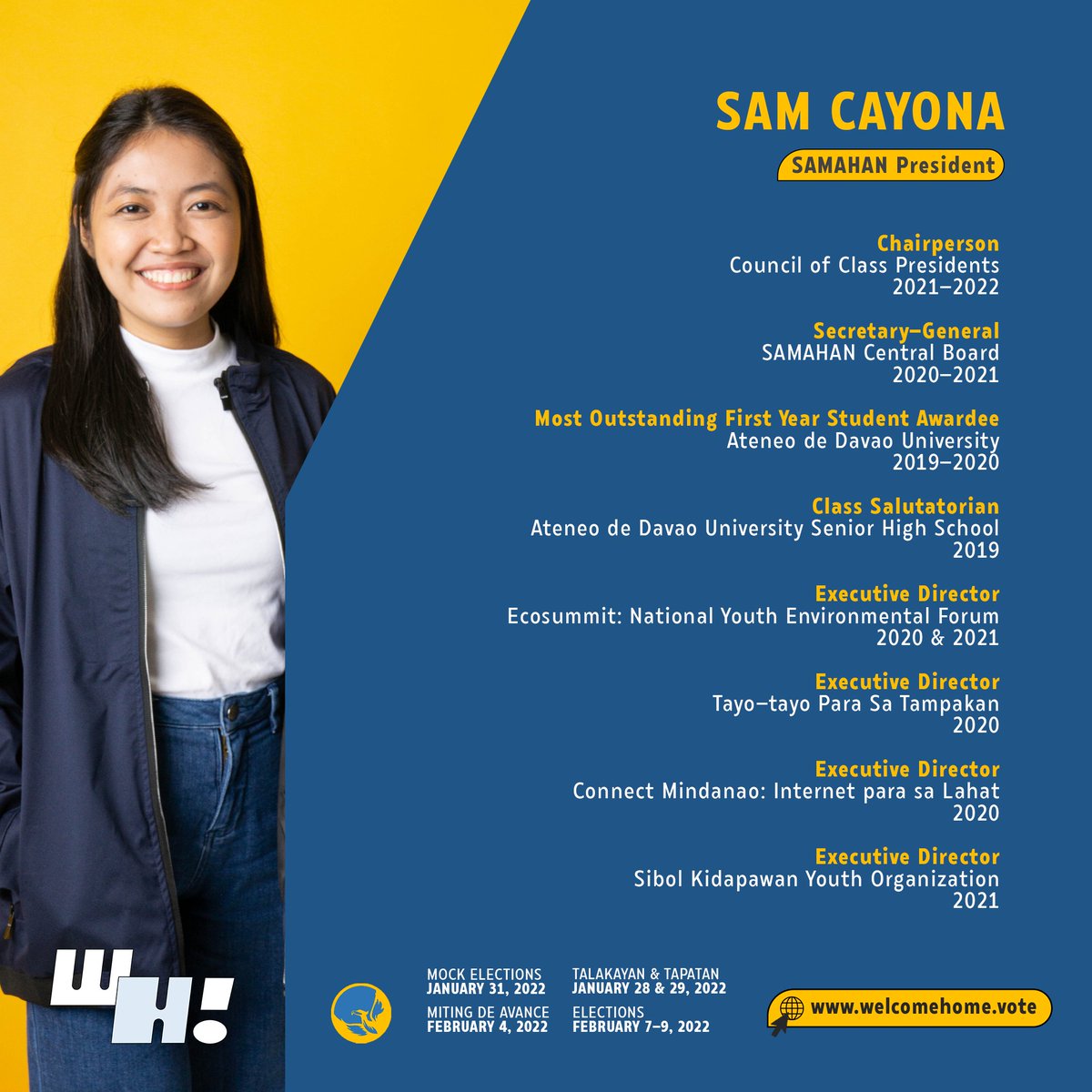 startwithyou25's tweet photo. Ateneo, Sam Cayona Welcomes You Home!
Sam Cayona's leadership experience inside and outside the university is a testament to her competence — tungo sa isang #SAMahangMayHusay!
Ngayong 2022, sabay-sabay nating #SAMahanSiSAM!
#WelcomeHome
💻https://t.co/cSWkpfN4ic https://t.co/iwIyQSSsIG