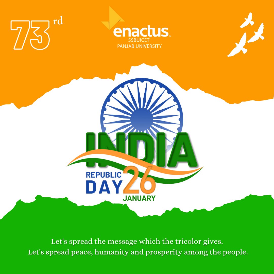 EnactusSSBUICET's tweet photo. Let us remember the golden heritage of our country and feel proud to be a part of India. 

Echoing service before self, Enactus Dr. SSBUICET, Panjab University wishes everyone a Happy Republic Day.
@EnactusIndia 
@EnactusSSBUICET https://t.co/Q4QIVCkig4