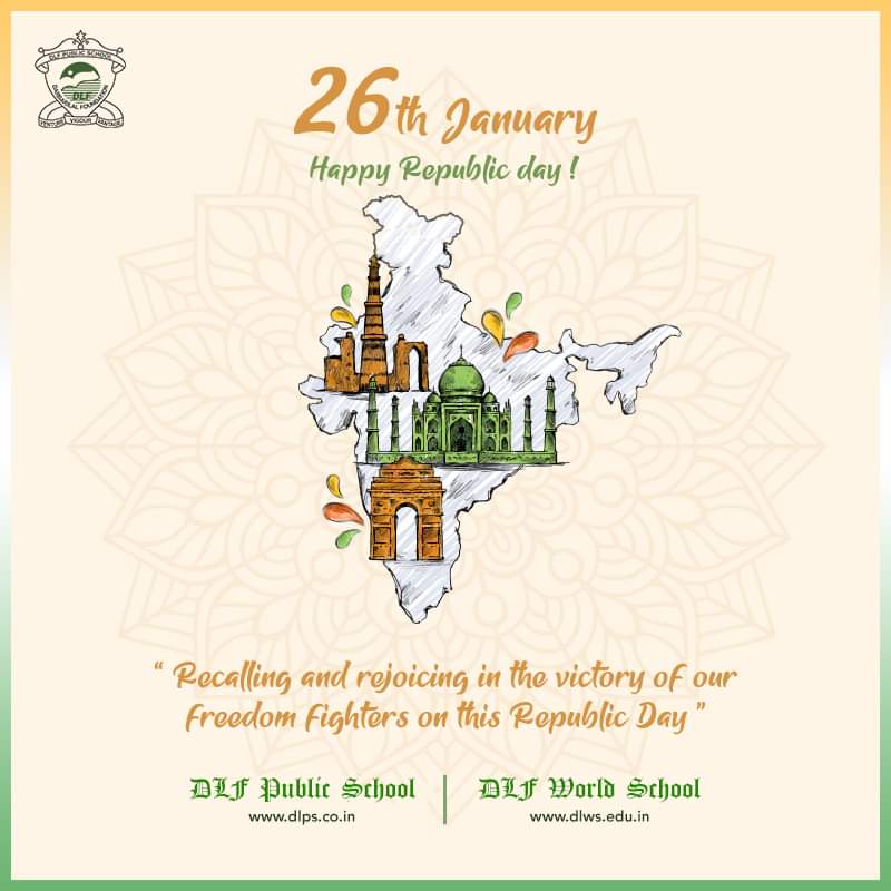 HAPPY REPUBLIC DAY 🇮🇳
When our nation celebrates 73rd Republic Day today, Let us pledge to take part in nation building in our own unique ways.  #Republicday2022 #republicday #26january2022 <a href="/dp_2211/">Dimple Puri</a> <a href="/DlfGreaterNoida/">DLF WORLD SCHOOL, GREATER NOIDA</a> <a href="/DLFPS1996/">DLF Public School- A Thinking School with a Soul!</a> <a href="/Mrignaini3/">Mrignaini</a> <a href="/Upasnakiumang/">upasna Choudhaary</a> <a href="/ashokkp/">Ashok Pandey</a>