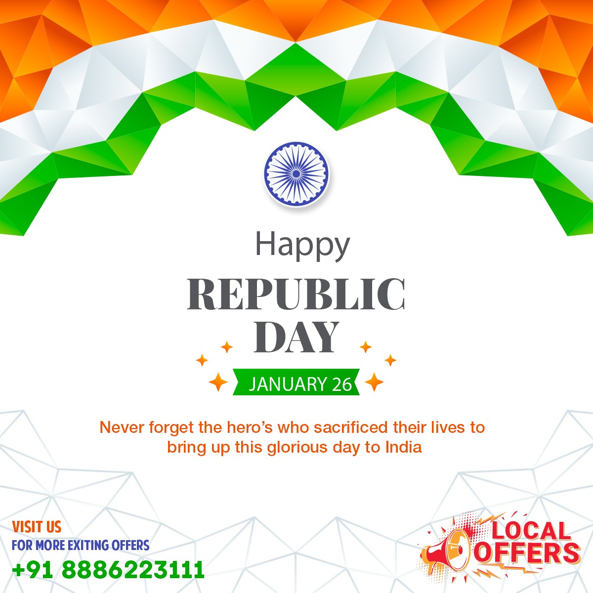 DealsTirupati's tweet photo. Proud to be an Indian.. Local Offers wishes you Happy Republic Day to all Indians
Visit our Web App: https://t.co/TvLPtgMcot
Contact:  +91 8886223111 https://t.co/mq2vM3hcTo