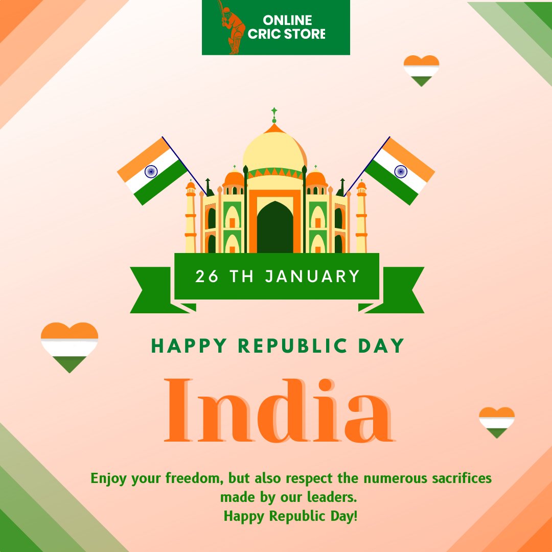 Wish you all a Happy Republic Day 🇮🇳🇮🇳!
#HappyRepublicDay #RepublicDayIndia #JaiHindJaiBharath #indiarepublicday 
#onlinecricstore