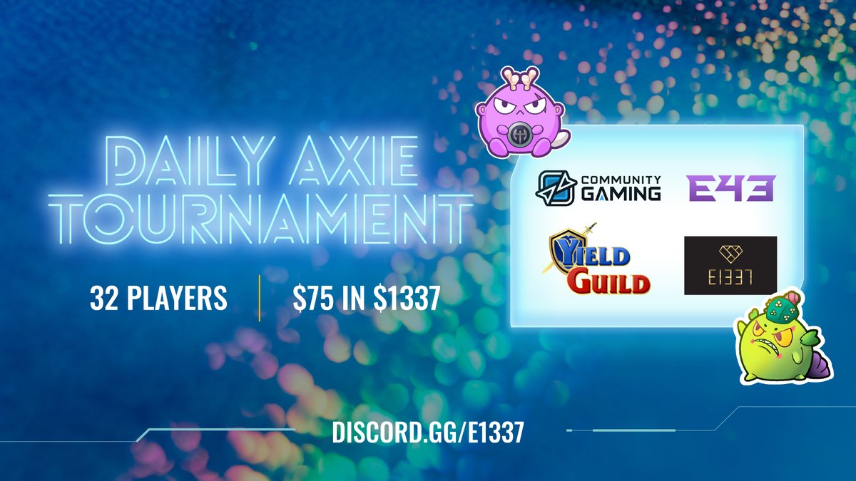 e4e_gg's tweet photo. Register for our Jan 28 1GMT Daily Tourney!

https://t.co/42CwGO9w1m ⚡️⚡️⚡️

#Axie #AxieInfinity #P2E #Play2Earn #NFTgame #PlayToEarn #NFTCommunity #AxieGang https://t.co/aAfZ2VQeLF