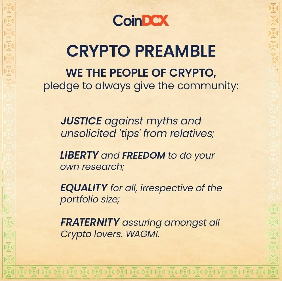 watsubram's tweet photo. Such an amazing thought by our folks in the team.
Truly a remarkable pledge to take.
#CryptoPledge #TryCrypto
@CoinDCX https://t.co/jXQ1dqRxWM