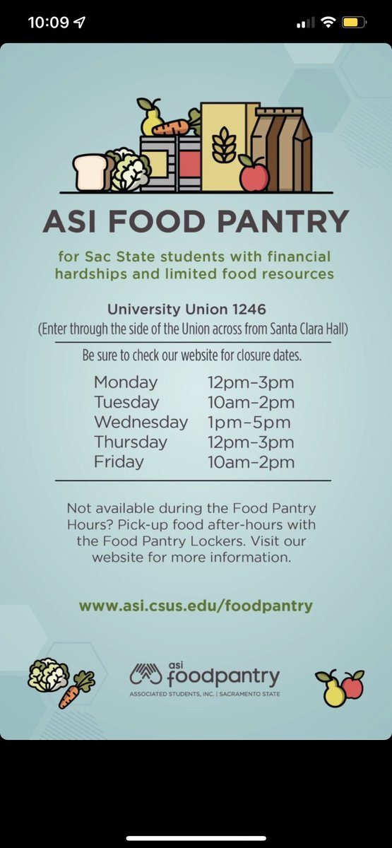 shcssacstate's tweet photo. @SacStateASI food pantry schedule! Make sure to check it out!🐝💚💛 https://t.co/XXAlI2uj78