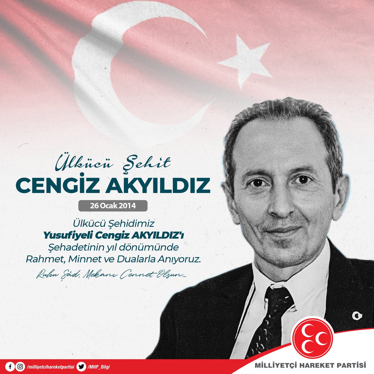 MHP (@mhp_bilgi) on Twitter photo Ülkücü Şehidimiz Yusufiyeli Cengiz AKYILDIZ'ı Şehadetinin yıl dönümünde Rahmet, Minnet ve Dualarla Anıyoruz.
Ruhu Şad, Mekanı Cennet Olsun... Ülkücü Şehidimiz Yusufiyeli Cengiz AKYILDIZ'ı Şehadetinin yıl dönümünde Rahmet, Minnet ve Dualarla Anıyoruz.
Ruhu Şad, Mekanı Cennet Olsun...