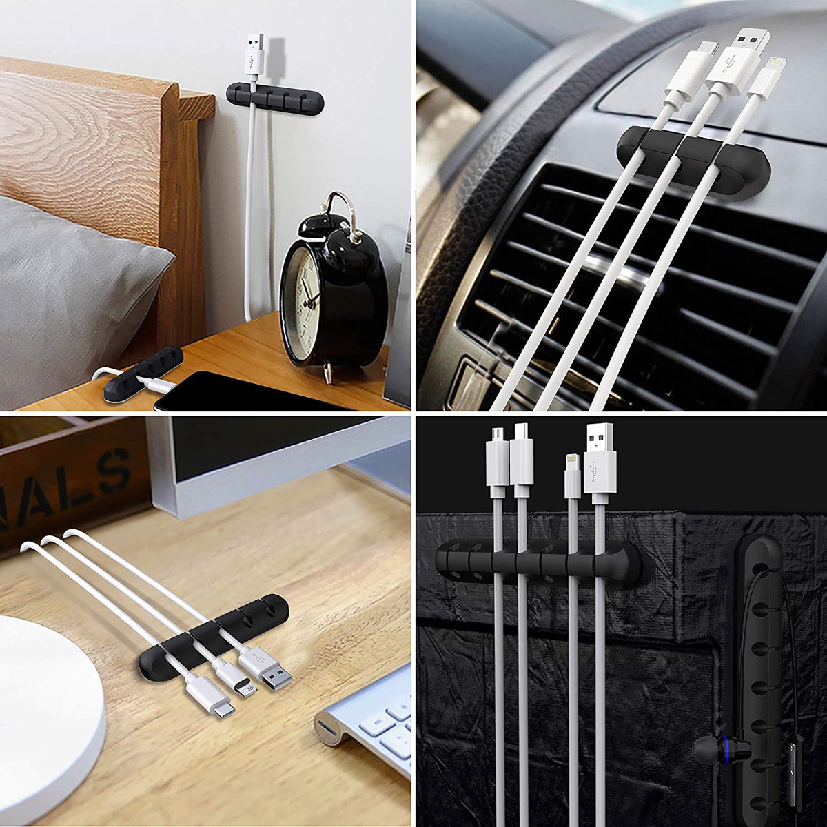 Neurotech_AI's tweet image. The  Cable organiser keeps all your messy cables organized and accessible in the positions you require.
It helps your cables (phone charging cable, laptop charging cable, aux cable, earphones cable)to falling off