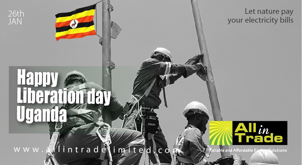 Allintrade's tweet image. Freedom comes with a responsibility, to do what we can for our motherland. 
Happy Liberation day Uganda.  

#letnaturepayyourelectricitybills #allintradelimited #solarenergyinstallation #solarenergycompany #renewableenergy #renewableenergyisthefuture #LiberationDayUg #Uganda