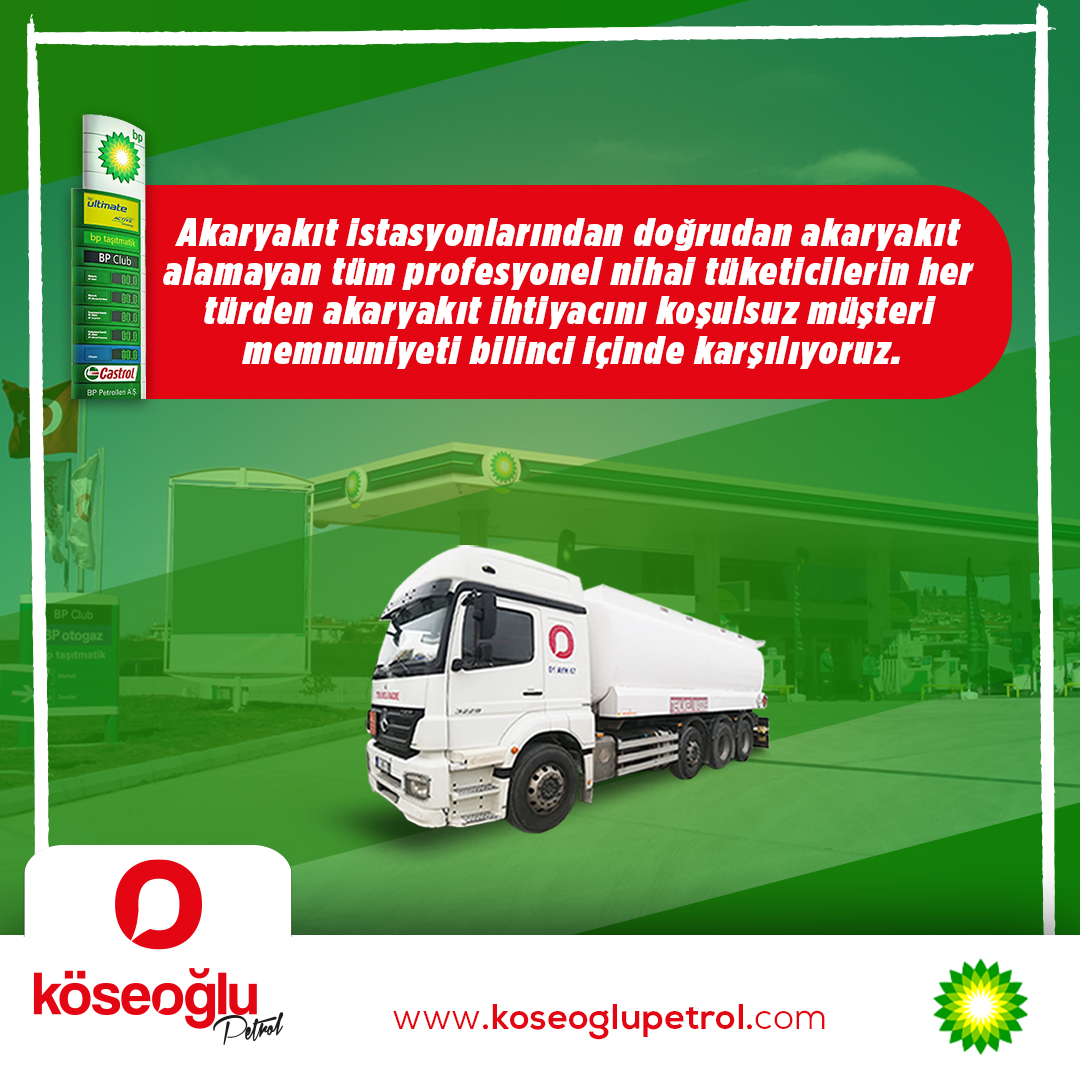 Akaryakıt istasyonlarından doğrudan akaryakıt alamayan tüm profesyonel nihai tüketicilerin her türden akaryakıt ihtiyacını koşulsuz müşteri memnuniyeti bilinci içinde karşılıyoruz.✅