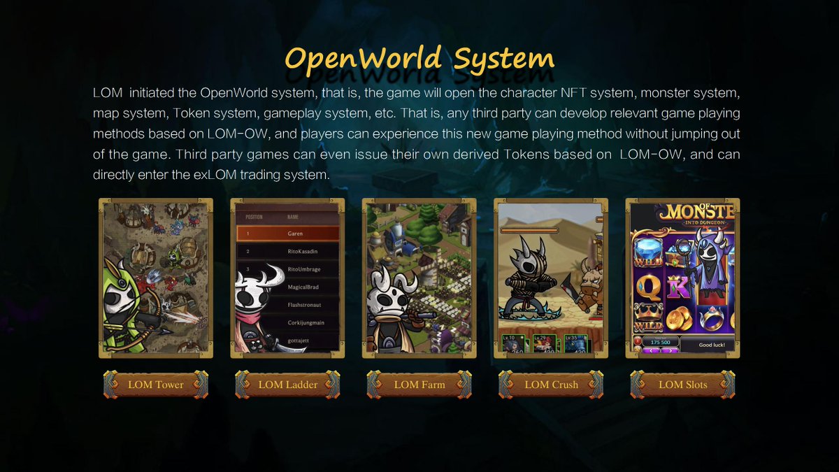 LOM__Official's tweet photo. 📣#LOM  initiated the #OpenWorld system, that is, the game will open the character #NFT system, monster system, map system, Token system, gameplay system, etc. 
#P2E #GameDao #MetaMonster https://t.co/s1kzuvj4yU