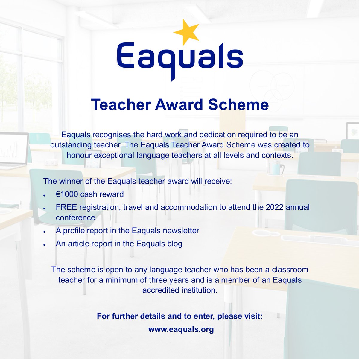 Eaquals's tweet photo. Eaquals Teacher Award Scheme 2022  
https://t.co/K7N8nwiYPe
#eaqualsmembers #eaqualsnetwork https://t.co/VUU5KArnpH