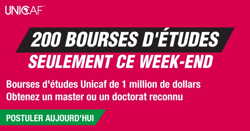 UNICAForg's tweet photo. 200 bourses ce week-end. Postulez dès maintenant auprès d'Unicaf pour étudier en ligne avec une bourse. Trouvez un programme.