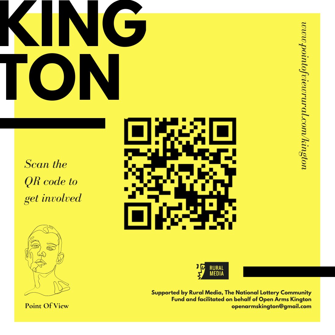 Our #POV team is in #Kington!

Partnering with Open Arms Kington, they want to hear from 13-25 yr olds who have something to say about what it's like to live in the area. All entries entered into a £50 draw! 💸

To take part, scan the QR code or visit bit.ly/POV_Kington