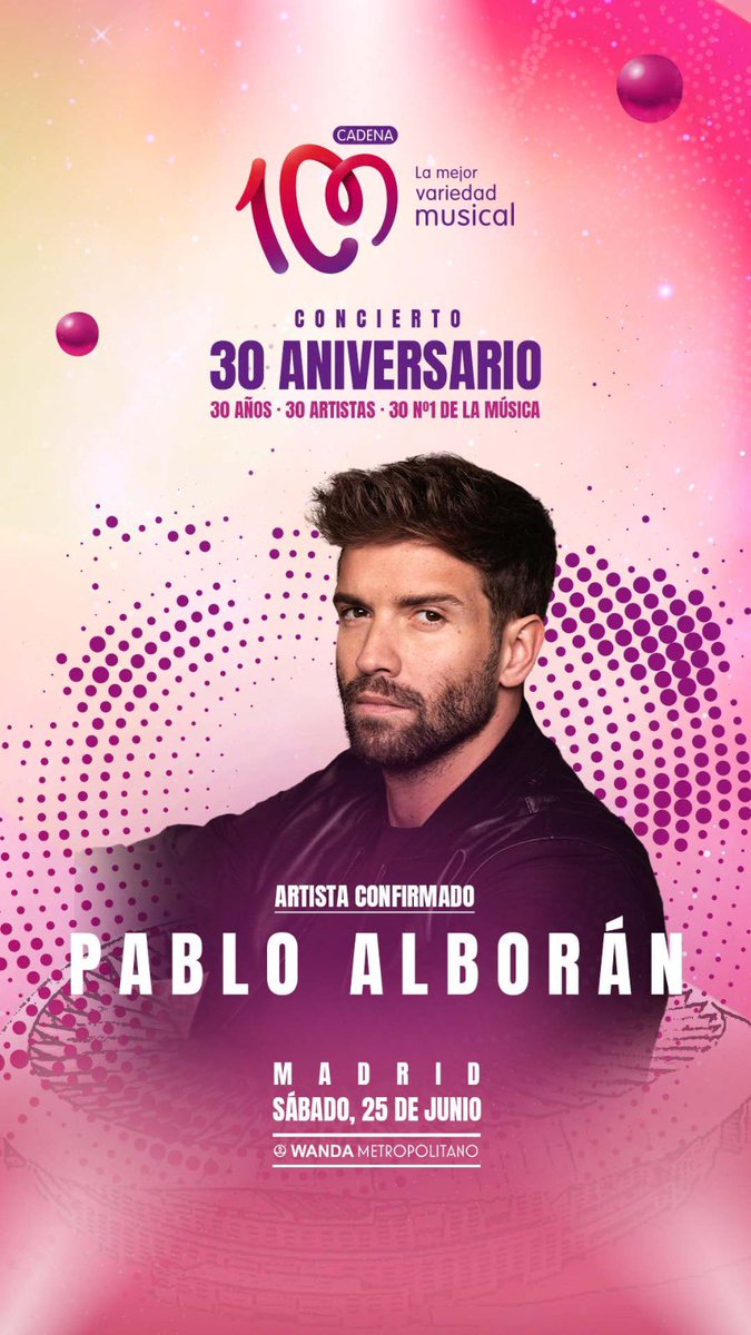 Se suma a Cadena 100 Concierto 30 Aniversario <a href="/pabloalboran/">Pablo Alborán</a> 👏🏻👏🏻👏🏻 30 artistas sobre el escenario para celebrar 30 años de radio ❤️