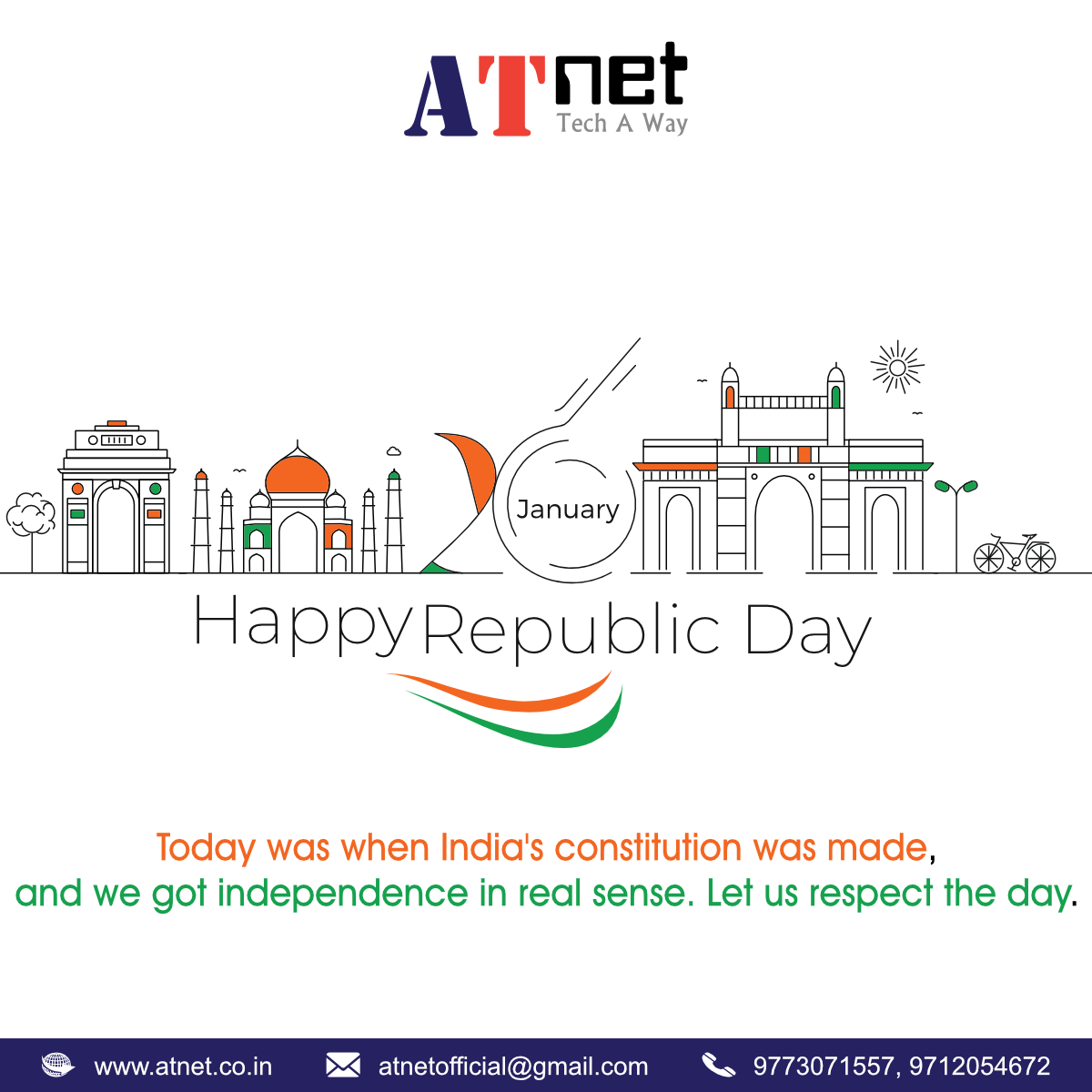 ATnetofficial's tweet image. HAPPY REPUBLIC DAY!! Today was when India's constitution was made, and we got independence in real sense. Let us respect the day.
atnet.co.in
#india #respect #atnet #atnetofficial #itcompany