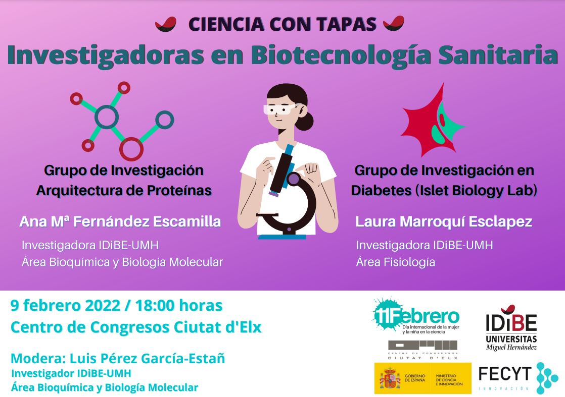 Con motivo del "Día internacional de la mujer y la niña en la Ciencia" el Instituto de Investigación, Desarrollo e Innovación en Biotecnología Sanitaria de #Elche ha organizado en el Centro de Congresos una jornada de Ciencia con tapas. 
9 de febrero a las 18.00 horas.
<a href="/IDiBE_UMH/">Instituto I+D+i Biotecnología Sanitaria de Elche</a>
