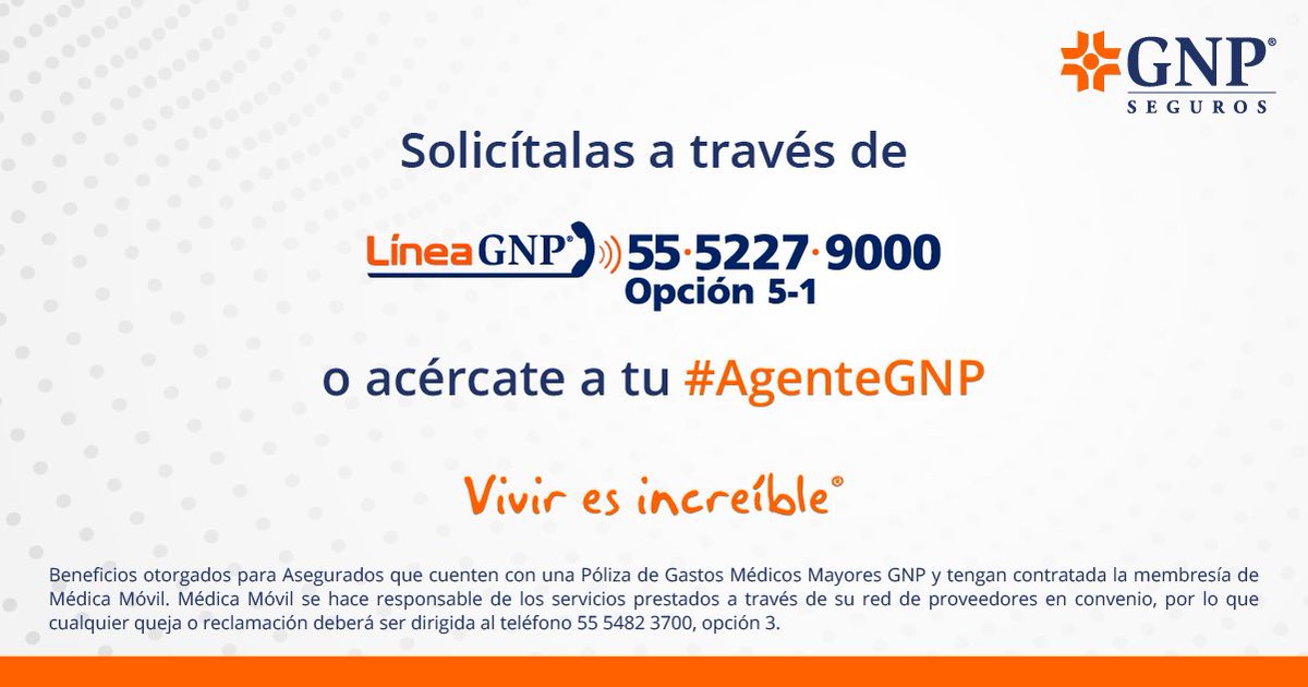 Con tu Seguro Médico y Membresía #MédicaMóvil cuentas con asistencias telefónicas ilimitadas ¡sin costo! Solicítalas a través de Línea GNP 👉 Acércate a tu #AgenteGNP #Viviresincreíble