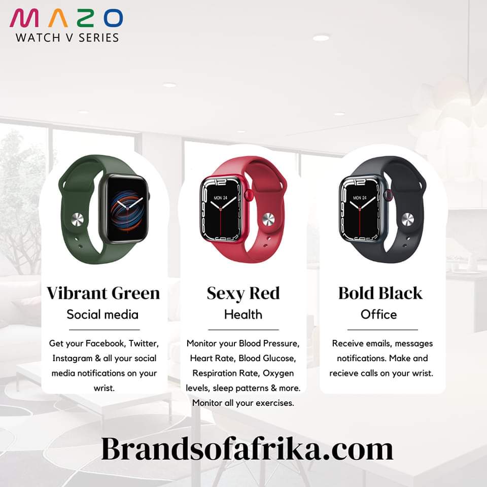 brandsofafrika's tweet photo. There is a #MaZoWatchVSeries Smartwatch for everyone. 

Whatever you need from a Smartwatch, we have it.

Get it on https://t.co/WXfw0Dxpcn for only R 1499.

Free delivery nationwide by @BrimaLogistics.

Available in Black, Blue, Green, Light Grey, Red or Pink. 

#BrandsOfAfrika https://t.co/OGt3vHCxEs