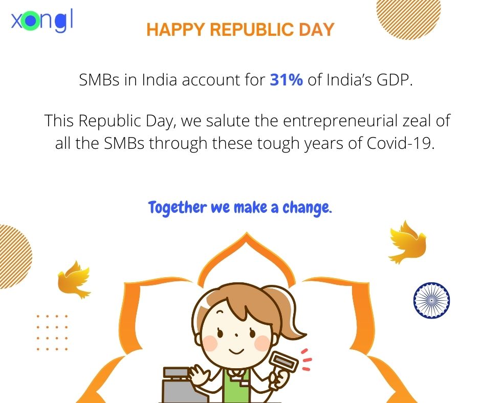 xonglcloud's tweet photo. A country’s economic robustness is directly proportional to the performance of its SMBs. Given their importance – SMBs in India account for 31% of India’s GDP and employ ~110 million, people. 

This Republic day let's celebrate their contribution in nation building.

#RepublicDay https://t.co/0ZrVZaENza