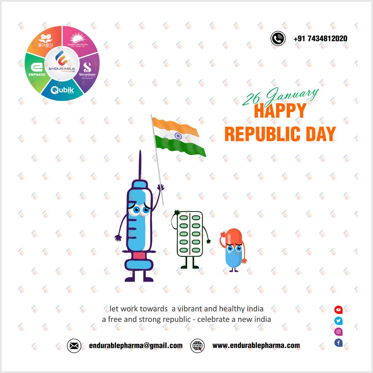 endurablepharma's tweet photo. This year’s parade should include our silent saviors who protected us from this pandemic. @MoHFW_INDIA

#Endurable #EndurableGroup #EPPL #EnhanchingLife #RepublicDay #RepublicDay2022 #India #JaiHind #RepublicDayCelebration https://t.co/W8KgwAxpHh
