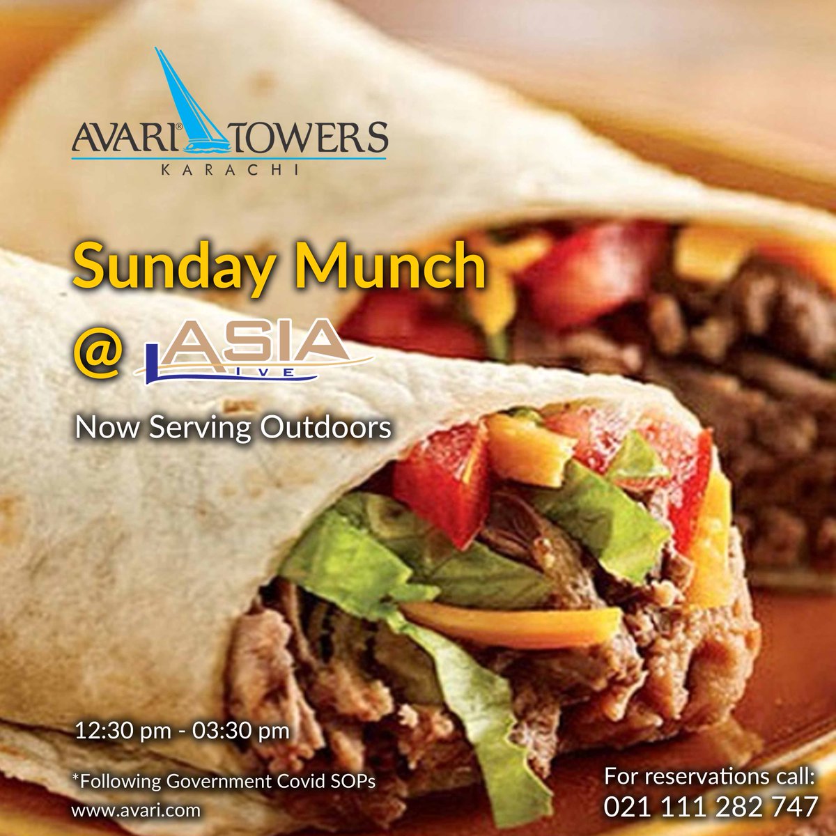AvariTowers1986's tweet photo. Enjoy the best Sunday Munch in town, which will feature a variety of cuisines, including Arabic🧆, as well as more than8️⃣different cuisines from all across the world🌎. Now Serving Outdoors
#AsiaLive #SundayMunch #bestintown #widerangeofcuisine #arabic #AvariTowersKhi https://t.co/TmlwvuTGpX