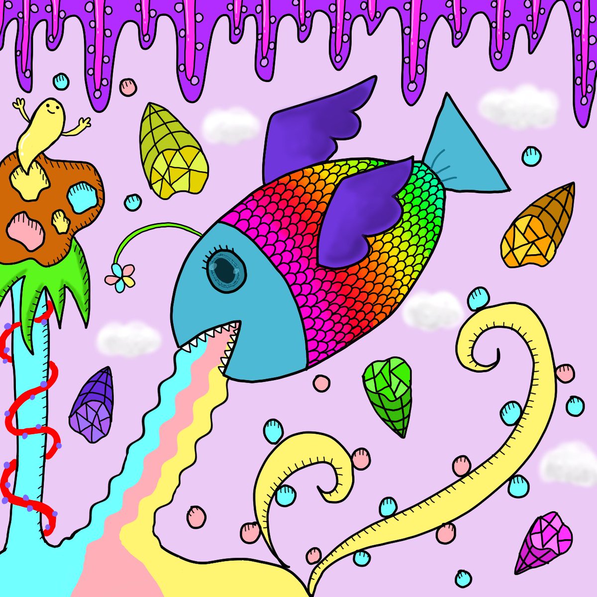 redmoonNFT's tweet photo. 急に #Giveaway します😳✨

せっかくなので
お魚(お花アンコウ？？)
吐きレインボーイラストを1名様にプレゼントします🦋
(オロロロロロ🤤🤤)

期限🌈1月27日 21時
条件🌈follow＆RT

#吐きレインボー
#rainbowpuke https://t.co/r2bK5UgveV
