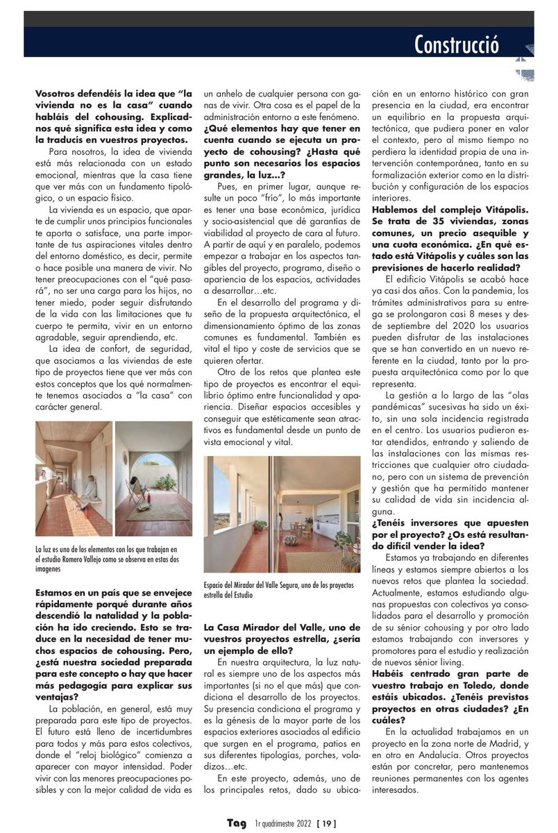 _romerovallejo's tweet photo. Este mes nos encontrarás en la revista #coaatt del Colegio de Aparejadores y Arquitectos Técnicos de Tarragona.
¡Gracias!
#romerovallejo #cohousing #arquitectos #arquitectostoledo #seniorcoliving #arquitectura
@COAATT https://t.co/b1YGJmSoMl
