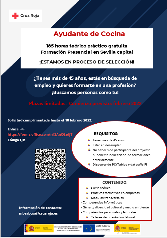 CruzRojaSevilla's tweet photo. [#Empleo]💼

¿Tienes más de 45 años, estás en búsqueda de empleo y quieres formarte en una profesión?

Estamos en proceso de selección para la #formación: "Ayudante de Cocina"

Puedes inscribirte aquí👇
https://t.co/TD6aJYjpcS

Más info➡️mbarbosa@cruzroja.es

#Desafio+45 https://t.co/vLcrQIkR0K