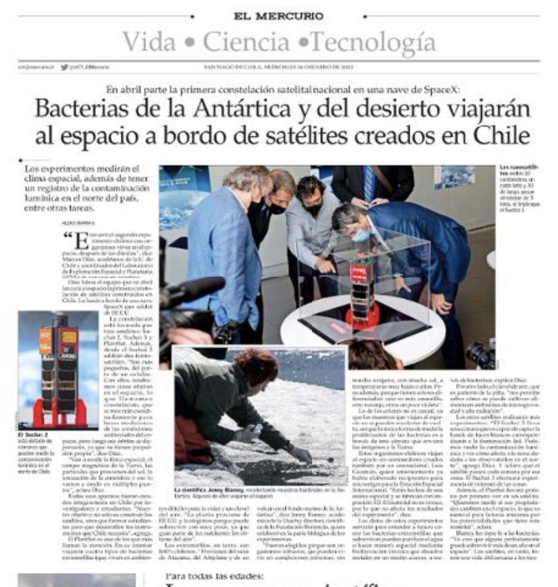 Qué gran ejemplo de cómo Chile está creando un mejor futuro para el mundo!! Tres nanosatélites chilenos (del tamaño de un celular) se lanzarán al espacio en abril, para medir el clima espacial, registrar la contaminación lumínica, entre otras tareas. 🇨🇱🛰 #ChileCreatingFuture