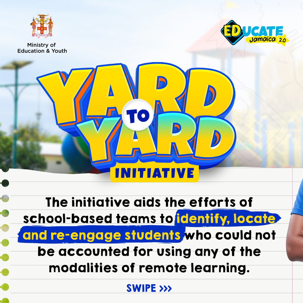MOEYJamaica's tweet photo. Yard-to-Yard is the MoEY’s comprehensive effort to identify, locate and re-engage students who were not connected to any of the teaching and learning through the various modalities and have experienced significant learning loss since COVID started.
#MOEY #Educateja #YardtoYard https://t.co/yqpB2LUEci