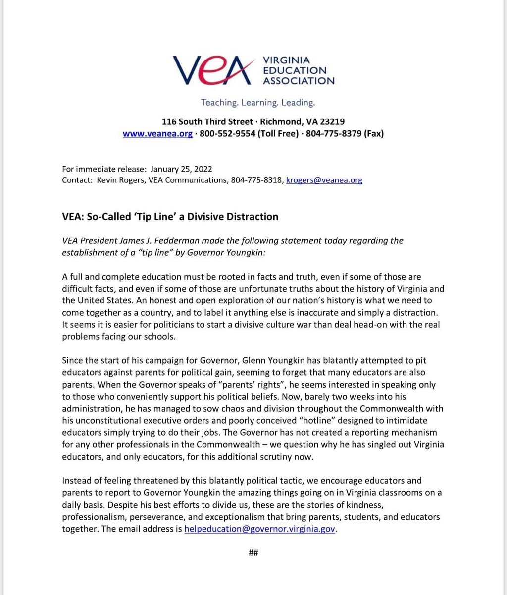 Report this to the tip line:
Your favorite teacher and why
Most positive impact
What your child likes about their current teacher
How has your school or your child’s school had a positive impact on your life? 
 helpeducation@governor.virginia.gov
 #ThankATeacher
<a href="/FCPS1News/">Fauquier Schools VA - NEWS</a>