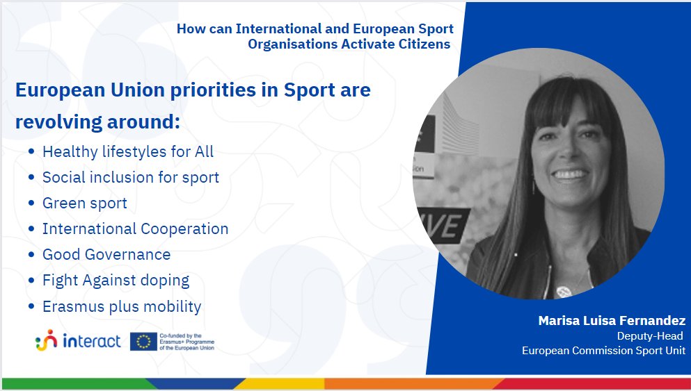 TafisaOffice's tweet photo. Marisa Luisa Fernandez @MarisFernandezE, Deputy-Head of EU Sport Unit highlights some of the focus areas of @EU_Commission @EUSport #INTERACTWithUs #HealthyLifestyle4All https://t.co/JVXEvF1nkV